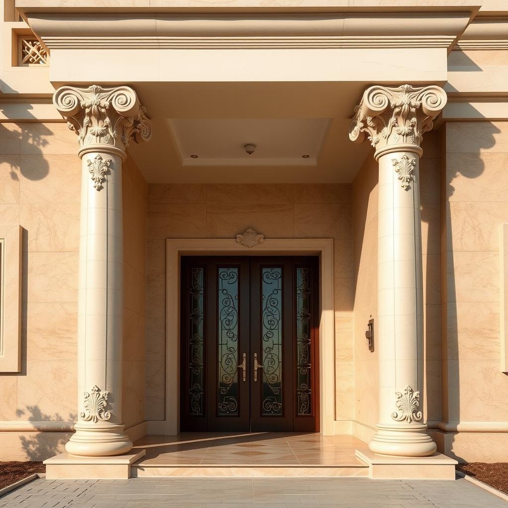 أعمدة وتيجان جي ار سي لمدخل فيلا في جنوب الرياض