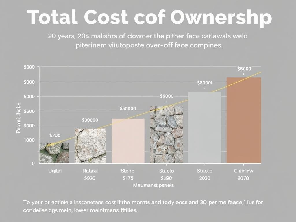 رسم بياني يوضح مقارنة التكلفة الإجمالية لواجهات جي آر سي مقابل المواد الأخرى على مدار 20 عاماً