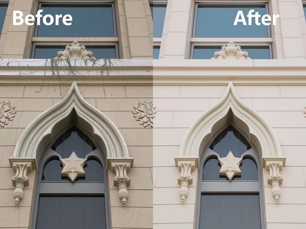 صيانة وترميم GRC لواجهة مبنى في شمال الرياض