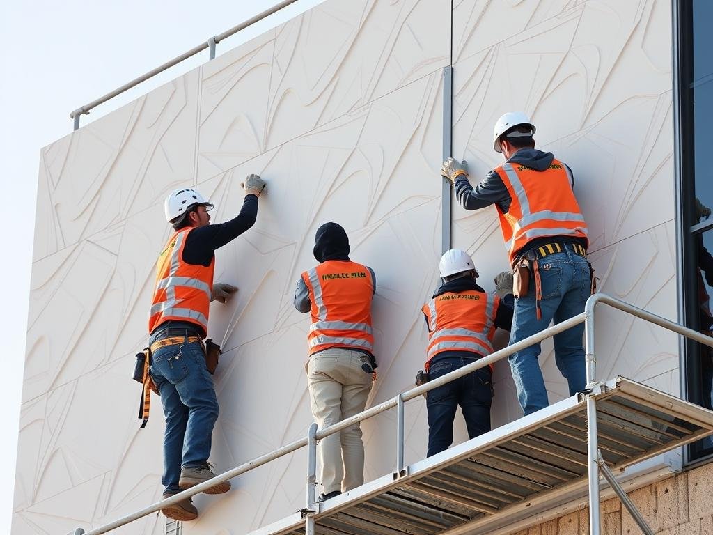 فريق تركيب جي ار سي يعمل على مشروع في جنوب الرياض