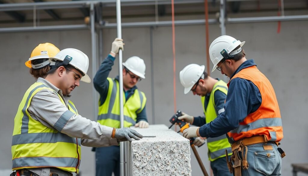 فريق عمل محترف يقوم بتركيب جى ار سى بدقة عالية