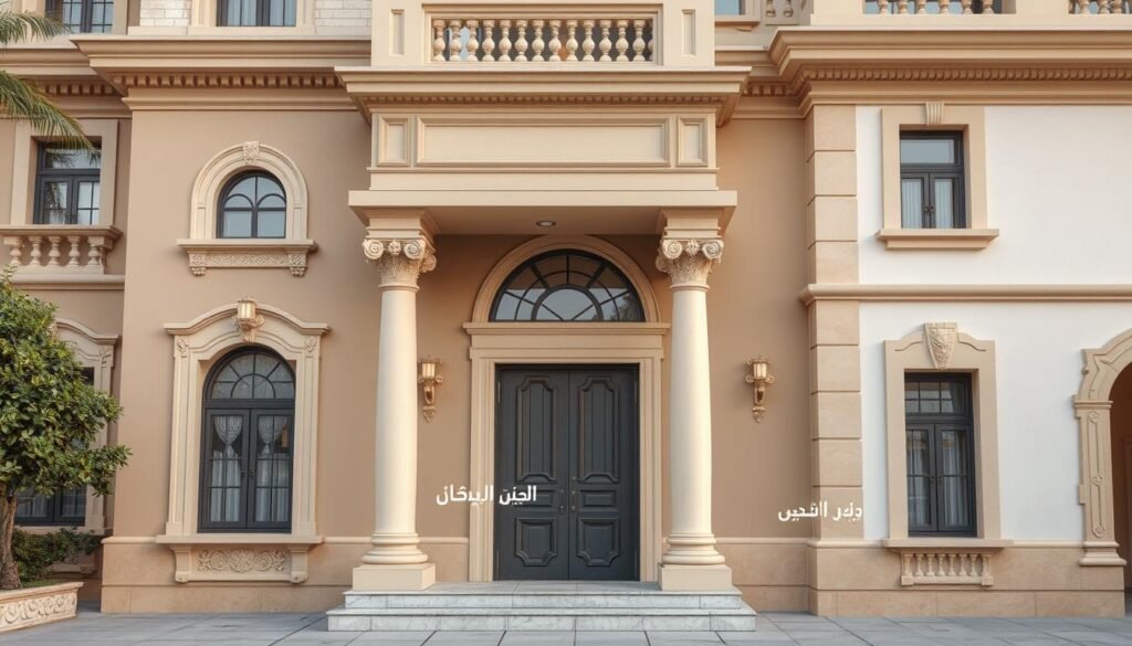 مثال لواجهة تجمع بين عناصر جي آر سي وخامات أخرى لتوفير التكاليف