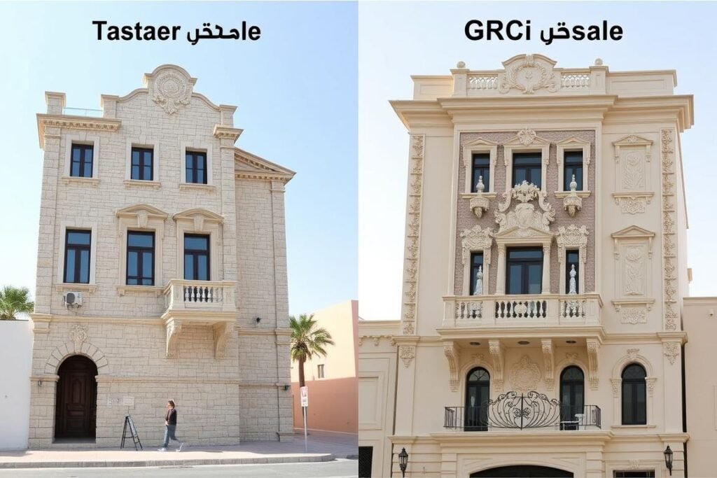 مقارنة بين واجهة تقليدية وواجهة جي آر سي من حيث المظهر والتكلفة