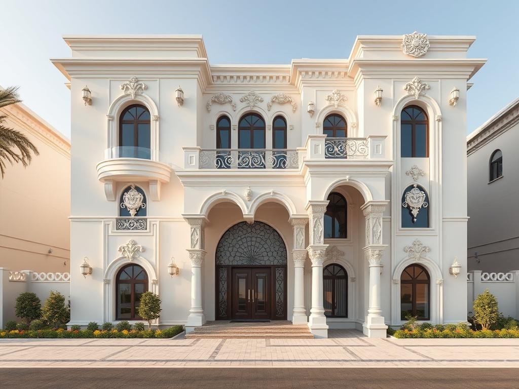 واجهة فيلا فاخرة منفذة بتقنية جى ار سى في شرق الرياض