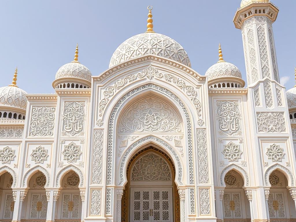 واجهة مسجد مزينة بالجي آر سي في الرياض تظهر الزخارف الإسلامية المعقدة وتأثيرها على سعر متر جى ار سى بالرياض
