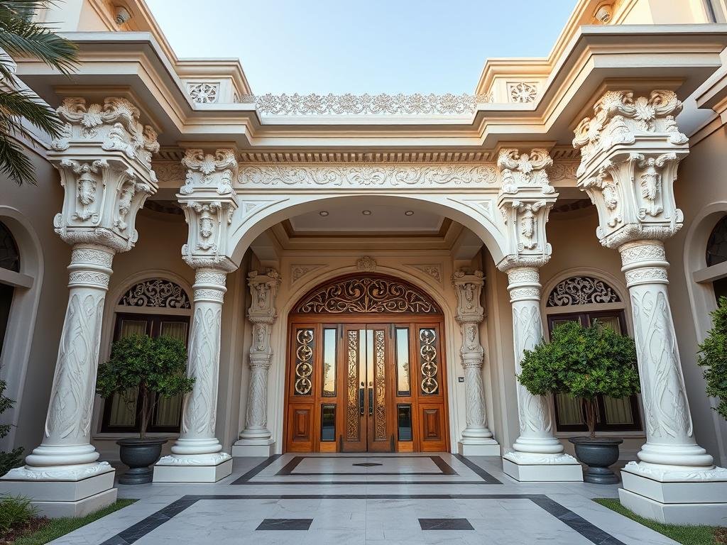 أعمدة وكورنيشات جي آر سي لمدخل فيلا في الرياض