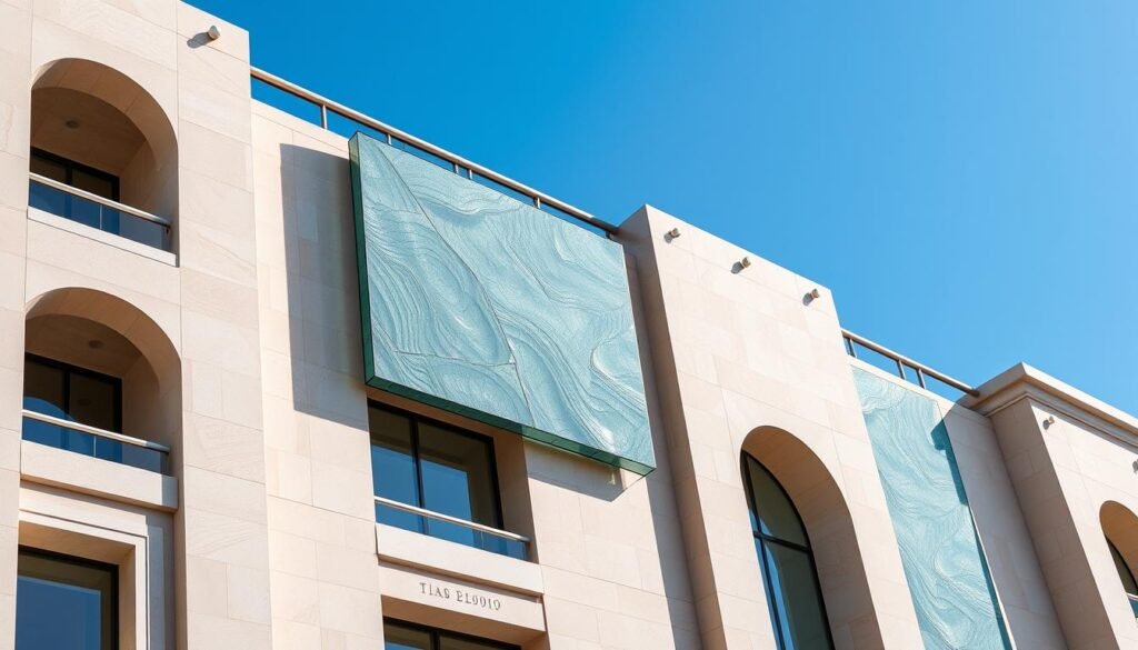 ألواح جى ار سى خارجية مركبة على واجهة مبنى حديث في السعودية