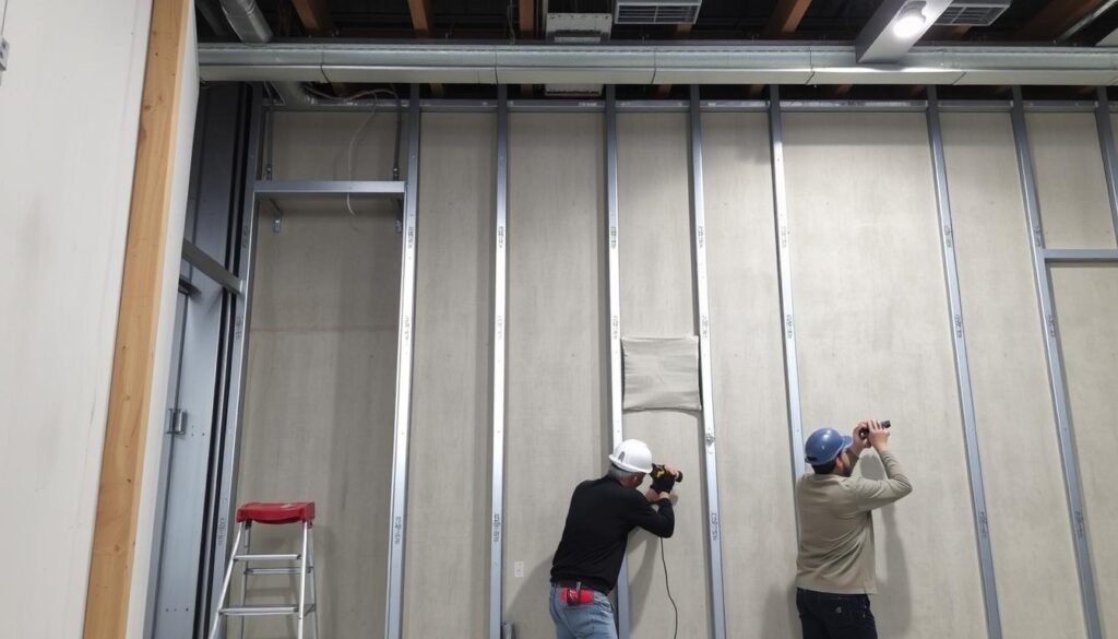 تركيب أسمنت بورد للجدران الداخلية مع الهيكل المعدني