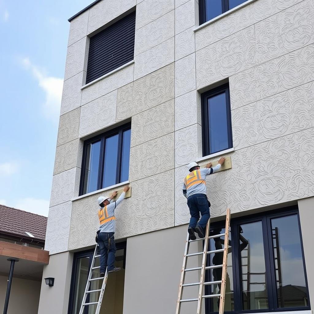 تركيب واجهات جي آر سي على مبنى سكني