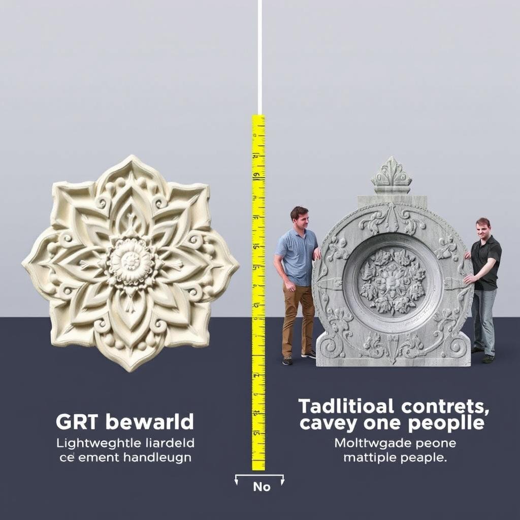 خفة وزن ديكورات جى ار سى مقارنة بالمواد التقليدية
