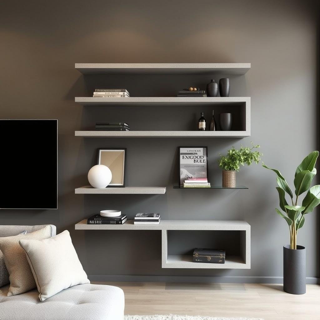 رفوف حائطية مصنوعة من اسمنت بورد بتصميم أنيق