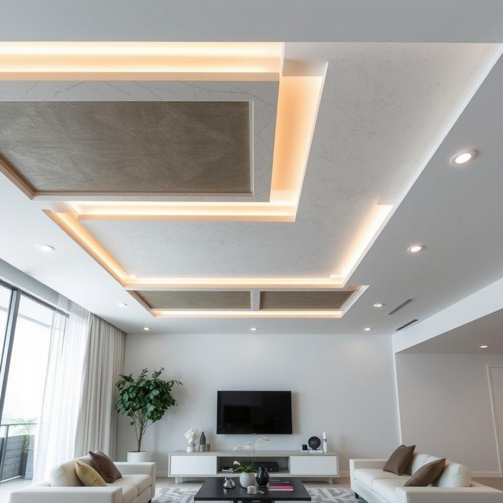 سقف معلق بتصميم مستويات متعددة من اسمنت بورد