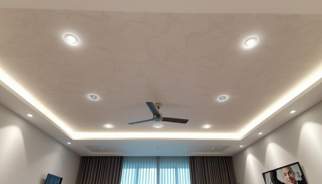 سقف معلق من أسمنت بورد مع إضاءة مخفية