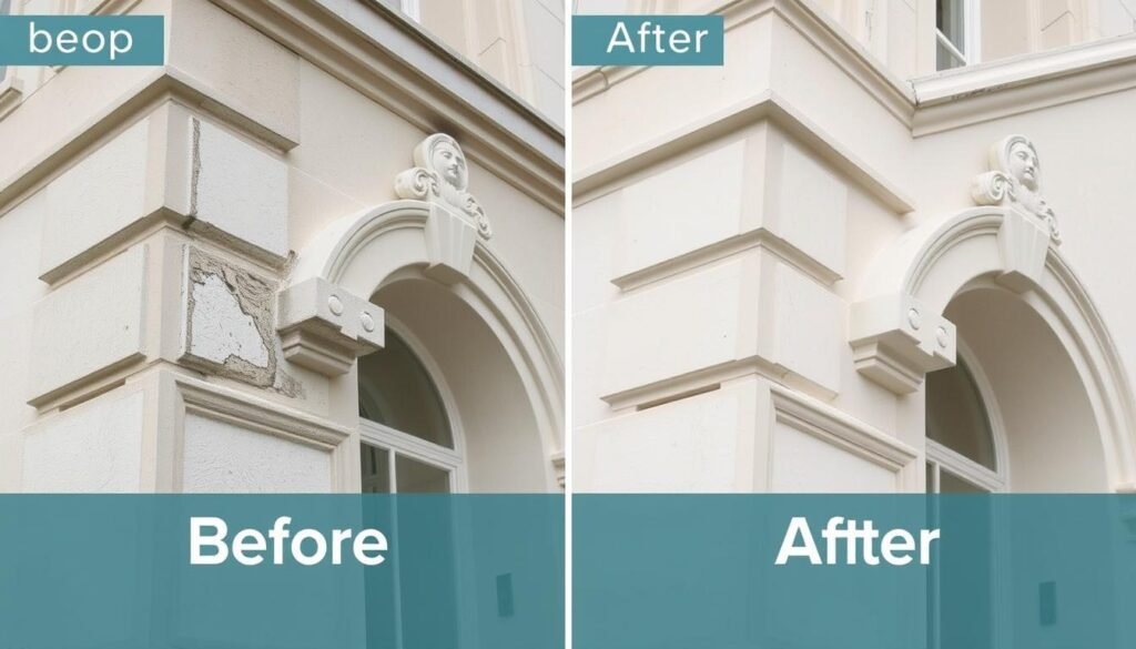 عمليات صيانة وترميم لواجهات جي آر سي قديمة وإعادتها لحالتها الأصلية