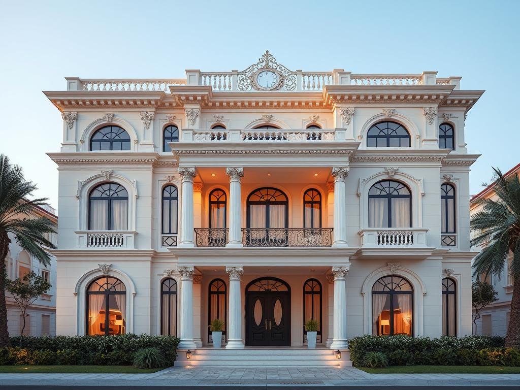 واجهة فيلا فاخرة بتصميم جي آر سي كلاسيكي في الرياض