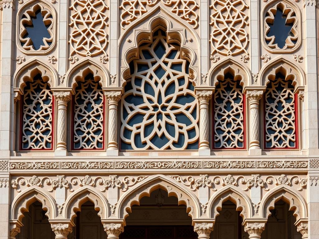 واجهة مسجد بتصميم جي آر سي إسلامي مع زخارف هندسية