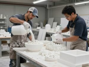 عملية تنفيذ وتصنيع عناصر الجي ار سي (GRC) في الورشة