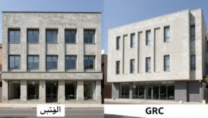 مقارنة بين واجهة مبنى تقليدية وواجهة مصممة بالجي ار سي (GRC)