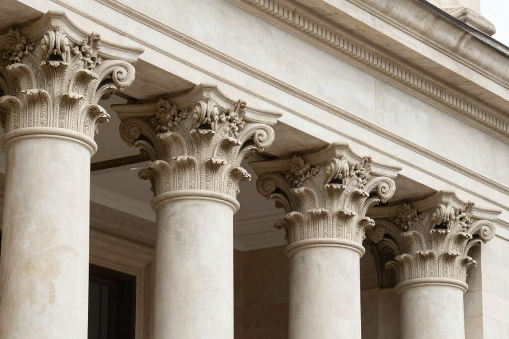 أعمدة جي ار سي بتصميم كلاسيكي مع تيجان مزخرفة