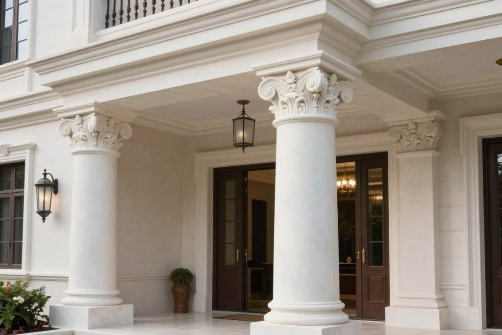 أعمدة جي ار سي زخرفية في مدخل منزل فاخر