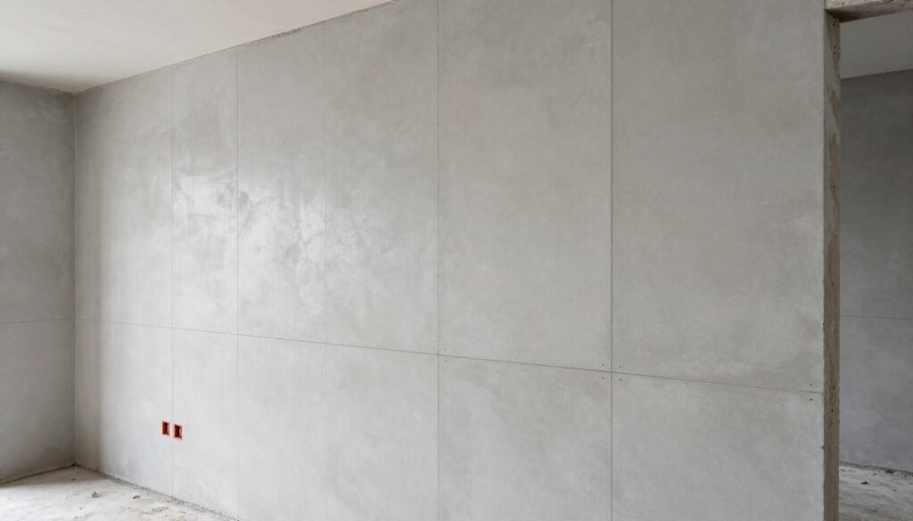 ألواح اسمنت بورد مثبتة على الجدران قبل التشطيب