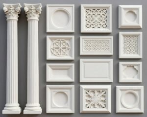 أنواع مختلفة من ديكورات جي ار سي للواجهات والأعمدة