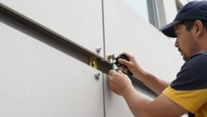 تركيب ألواح جي ار سي على واجهة مبنى