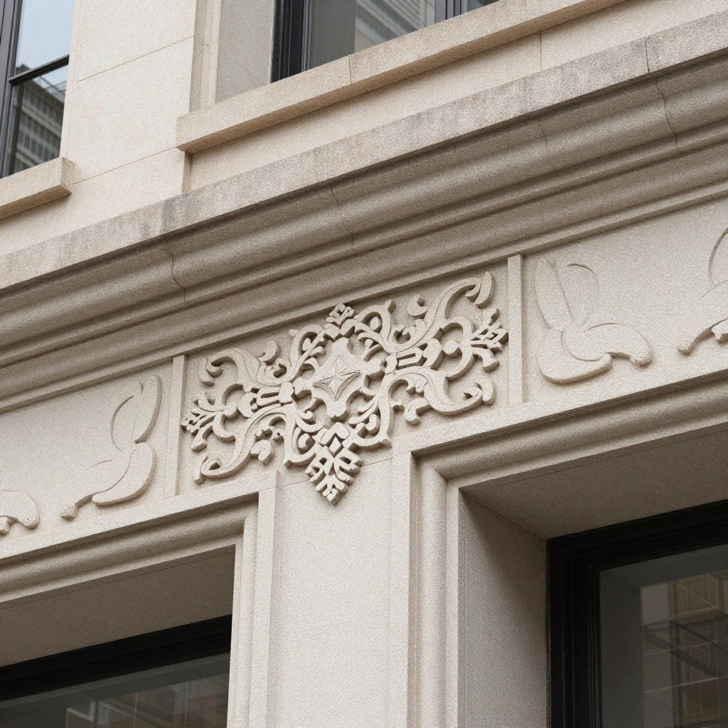 تفاصيل زخرفية من الجي ار سي على واجهة مبنى تجاري