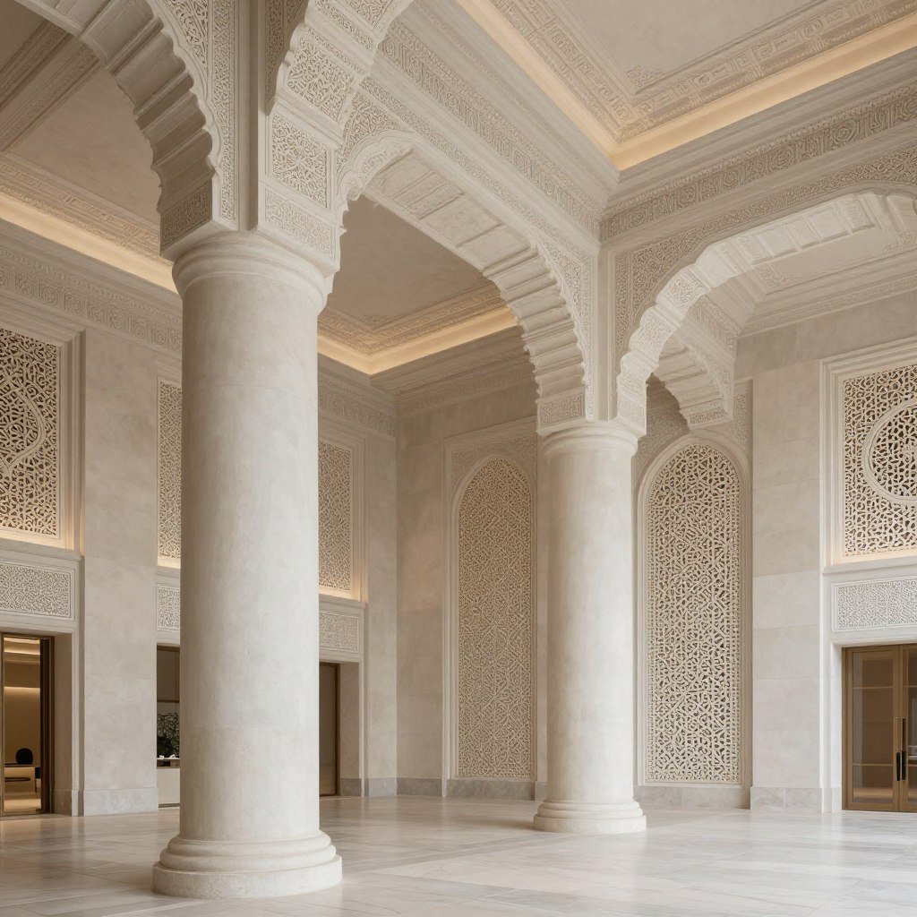 عناصر زخرفية داخلية مصنوعة من الجي ار سي في مبنى فاخر