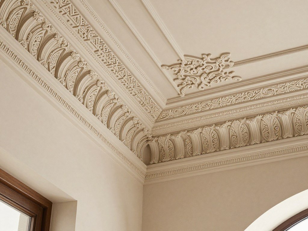 كورنيش جي ار سي زخرفي في سقف غرفة فاخرة