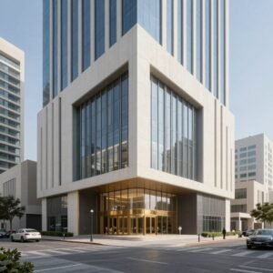 مبنى تجاري بواجهات جى ار سى (GRC Facades) بتصميم عصري