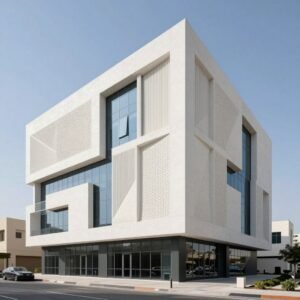 مبنى تجاري بواجهة عصرية منفذة بتقنية تركيب جي ار سي