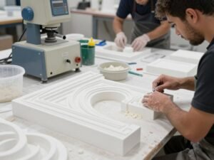 مراحل تصنيع ديكورات جي ار سي في ورشة متخصصة