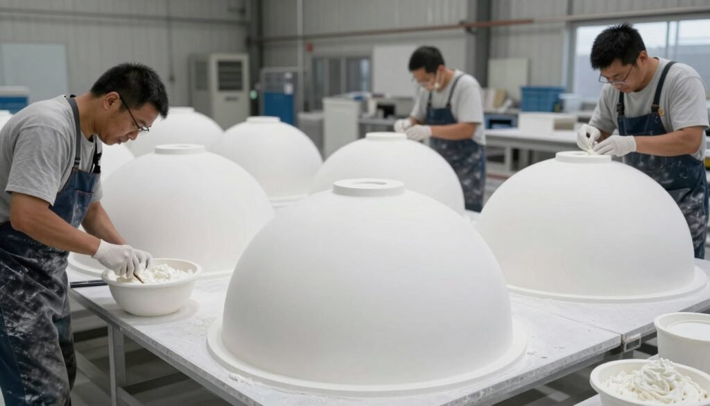 مراحل تصنيع قباب جي ار سي في المصنع