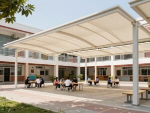 مظلات جي ار سي في ساحة مدرسة