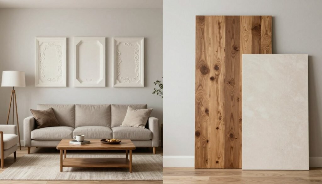 مقارنة بين ديكورات جي ار سي والمواد التقليدية في غرفة معيشة