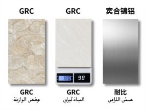 مقارنة بين مادة جي ار سي والحجر الطبيعي والألمنيوم المركب من حيث التكلفة والمتانة