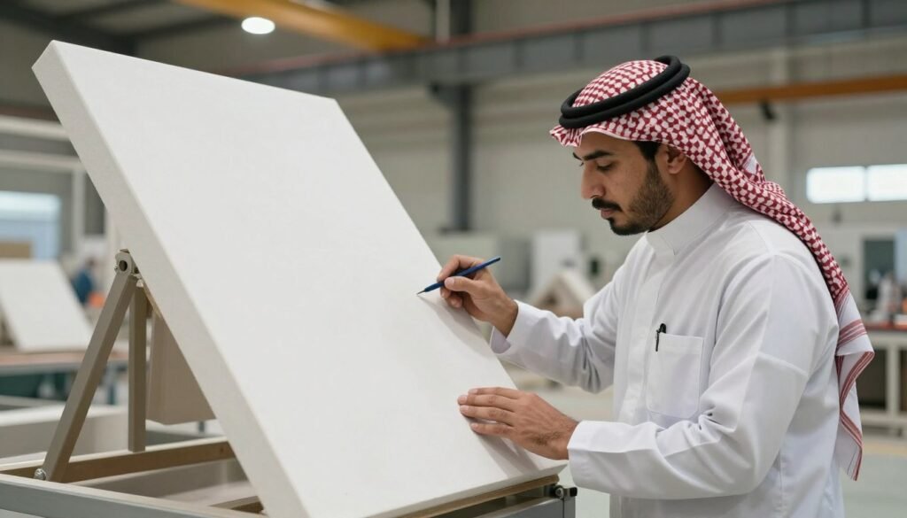 مهندس يتفقد جودة منتجات الجي ار سي في أحد المصانع المتخصصة