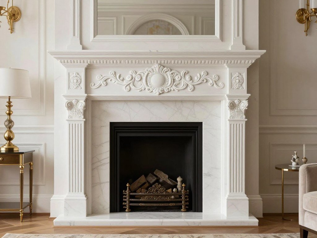 موقد زخرفي من الجي ار سي في غرفة معيشة