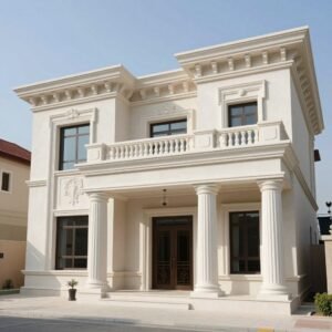 واجهة فيلا سكنية بتصميم كلاسيكي منفذة بتقنية تركيب جي ار سي