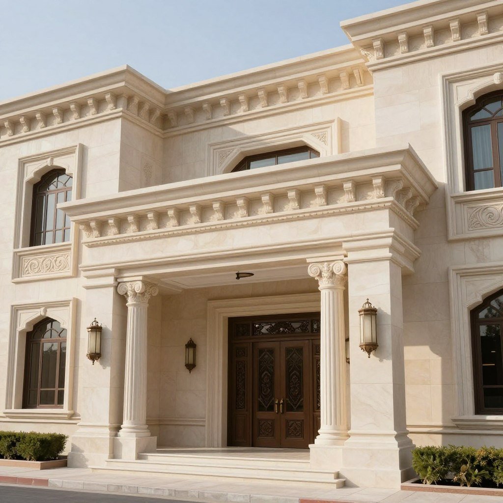 واجهة فيلا فخمة بتشطيب جي ار سي بطراز كلاسيكي